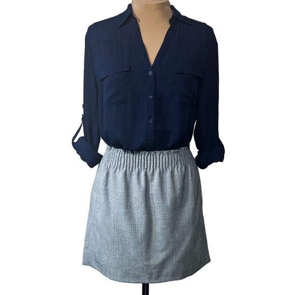 New York and Co. Navy Roll Tab Sleeve Blouse Size XL - Picture 2 of 14